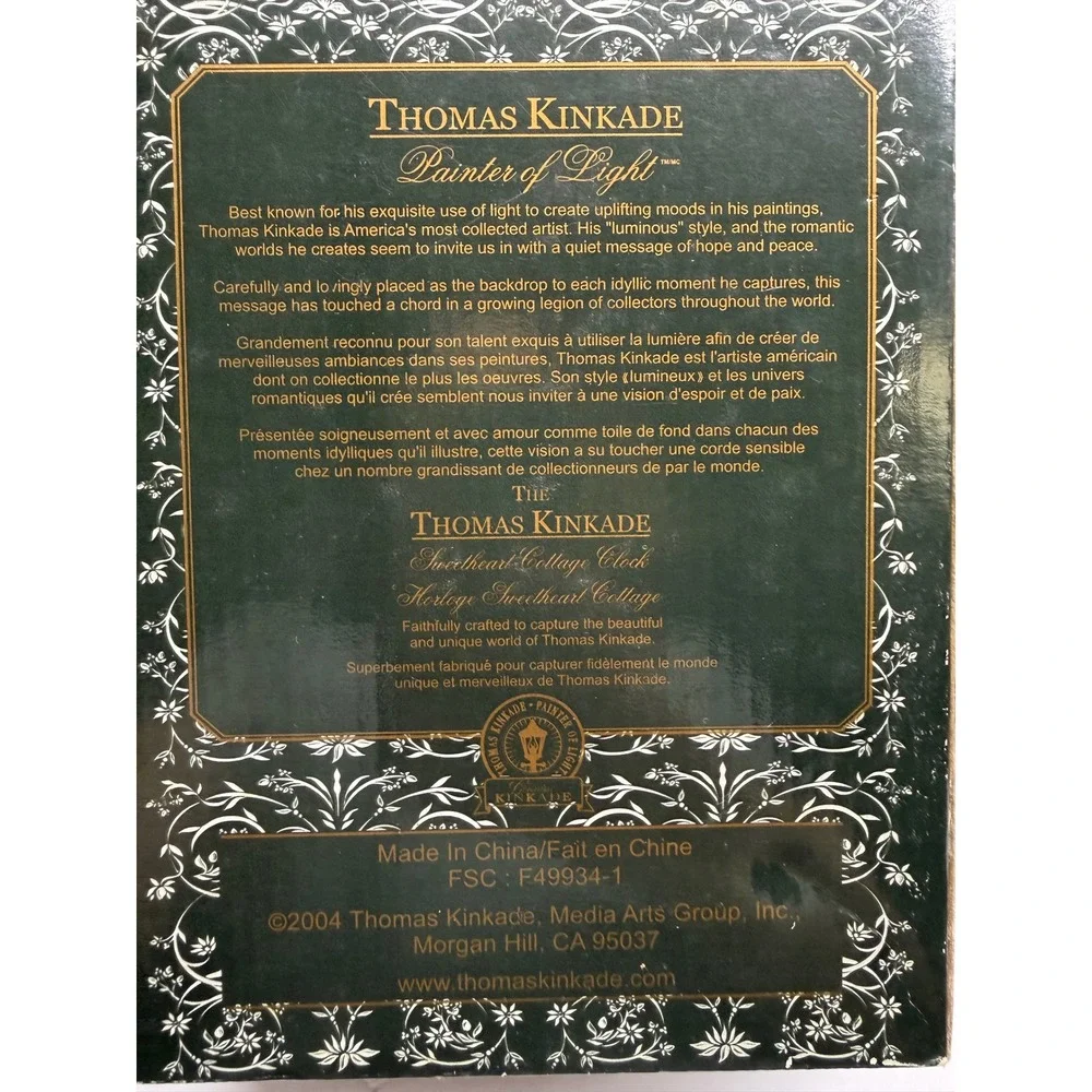Thomas Kinkade Sweetheart Cottage Mantel Clock Painter of Light Cream Gold Tone